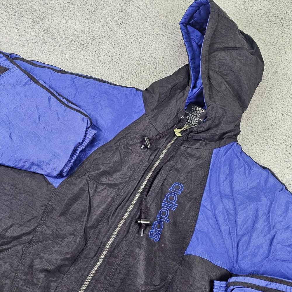 Vintage Adidas Originals Jacket Mens XL Black Blue Hooded Ski Nylon 90s